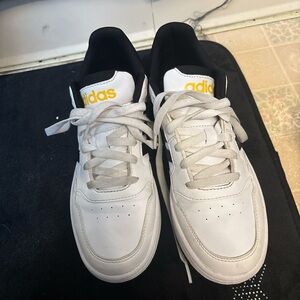 Adidas White and Black Sneakers with Yellow Logo